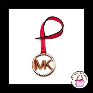 New MICHAEL KORS Bright Pink Leather Loop Strap Fob Bag Charm Keychain Hang Tag